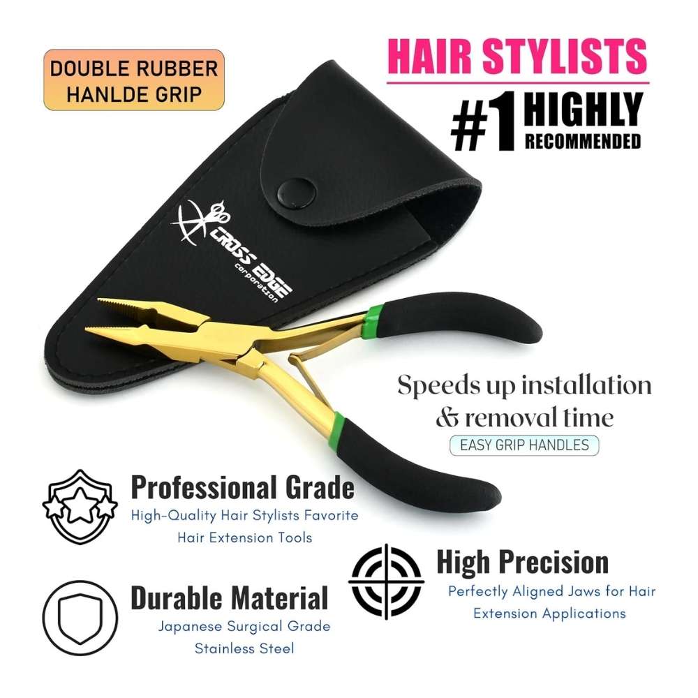 Gold Microlink's hair extension crimping pliers Rubber grip Cross