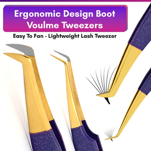 Beautiful Fiber Tip Lash Tweezers Eyelash Extension Tweezers for Lash Fiber Grip Tweezers (5pcs) - Cross Edge Corporation