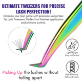 Rainbow Fiber Tip Lash Tweezers Boot Volume Eyelash & Isolation Tweezers Set (2pcs) - Cross Edge Corporation