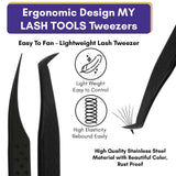Black Fiber Tip Tweezers for Lash Extensions Fiber Tip Tweezer & Dolphin Isolation Tweezers (2pcs) - Cross Edge Corporation