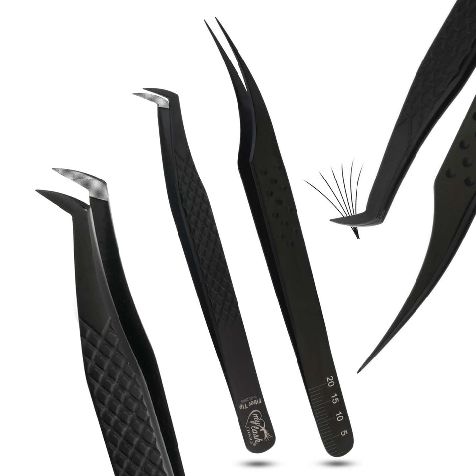Black Fiber Tip Tweezers for Lash Extensions Fiber Tip Tweezer & Dolphin Isolation Tweezers (2pcs) - Cross Edge Corporation