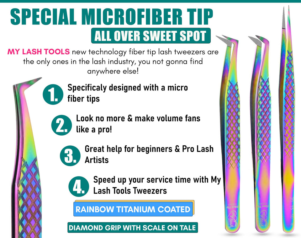 Rainbow Fiber Tip Lash Tweezers Volume Isolation Eyelash Tweezers Set (3pcs) - Cross Edge Corporation