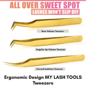 Gold Eyelash Extension Tweezers set Fiber Tip Lash Tweezers for Lash Extensions (3pcs) - Cross Edge Corporation
