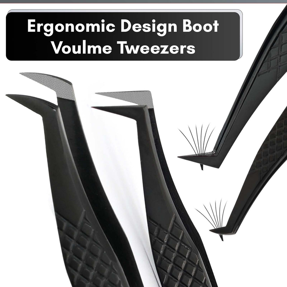 Black Fiber Tip Lash Tweezers Set Precision Boot Volume Eyelash Extensions Tweezers (5pcs) - Cross Edge Corporation