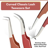 PRO Eyelash Extension Tweezers Set Fiber Tip Lash Tweezers for Lash Extensions (5pcs) - Cross Edge Corporation