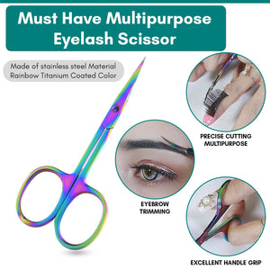 Rainbow Eyelash Extension Tweezers set Fiber Tip Lash Tweezers & Mini Scissor (6pcs) - Cross Edge Corporation