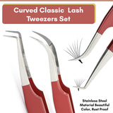 Fiber Tip Lash Tweezers for Lash Extensions Japanese Steel Isolation Tweezer (Brown, 5pcs) - Cross Edge Corporation