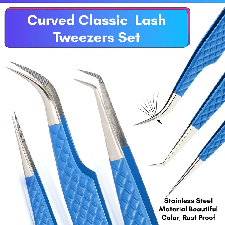 Eyelash Extension Tweezers set Fiber Tip Lash Tweezers for Lash Extensions (5pcs) - Cross Edge Corporation