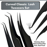 Black Fiber Tip Eyelash Extension Tweezers Set for Professional Lash Extensions (5pcs) - Cross Edge Corporation