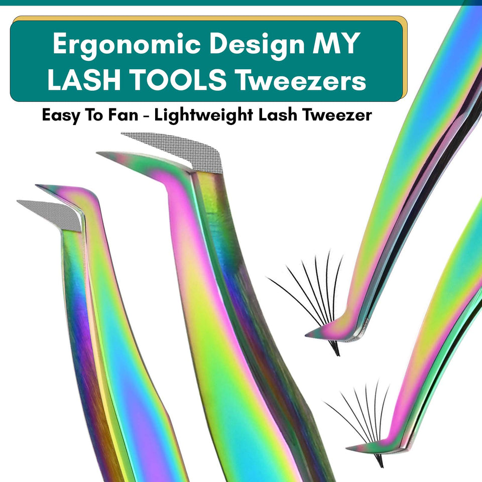 Rainbow Fiber Tip Lash Tweezers Eyelash Extension Tweezers for Lash Extensions (5pcs) - Cross Edge Corporation