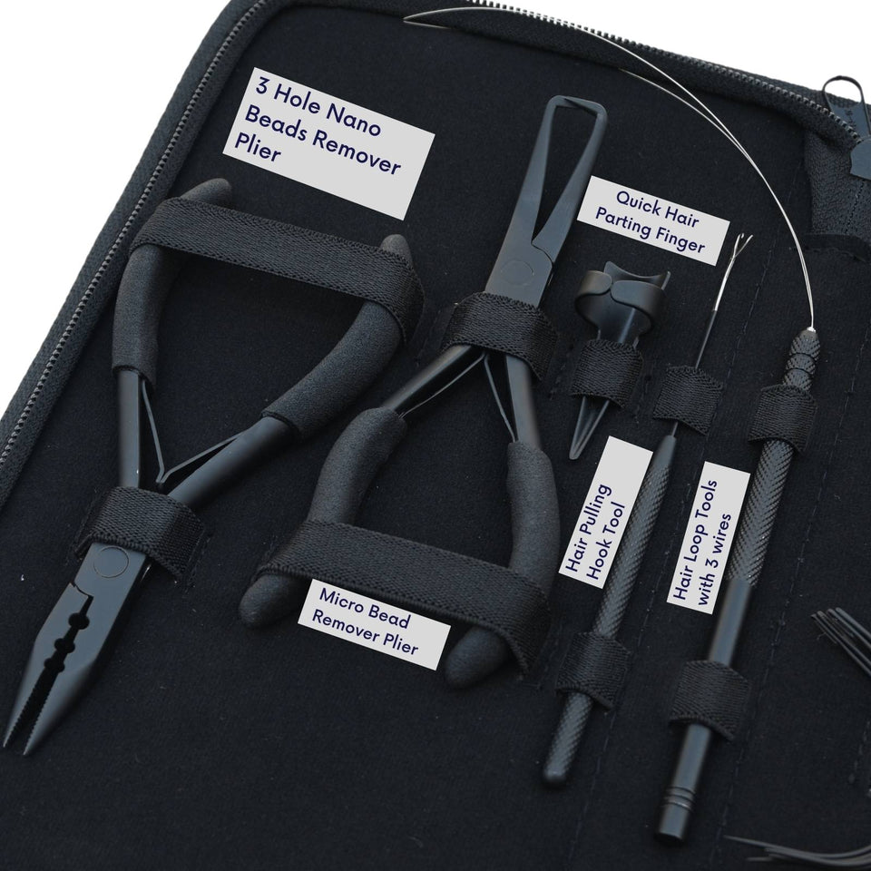 Hair Extension Tools Kit 3 Hole Crimping Removal Hook Loop Parting Ring Hair Application - Cross Edge Corporation