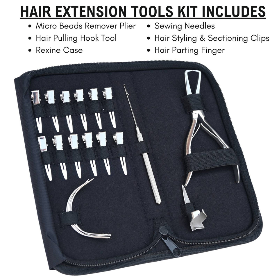 Hair Extension Tools Kit with bead remover sectioning clips needles - Cross Edge Corporation
