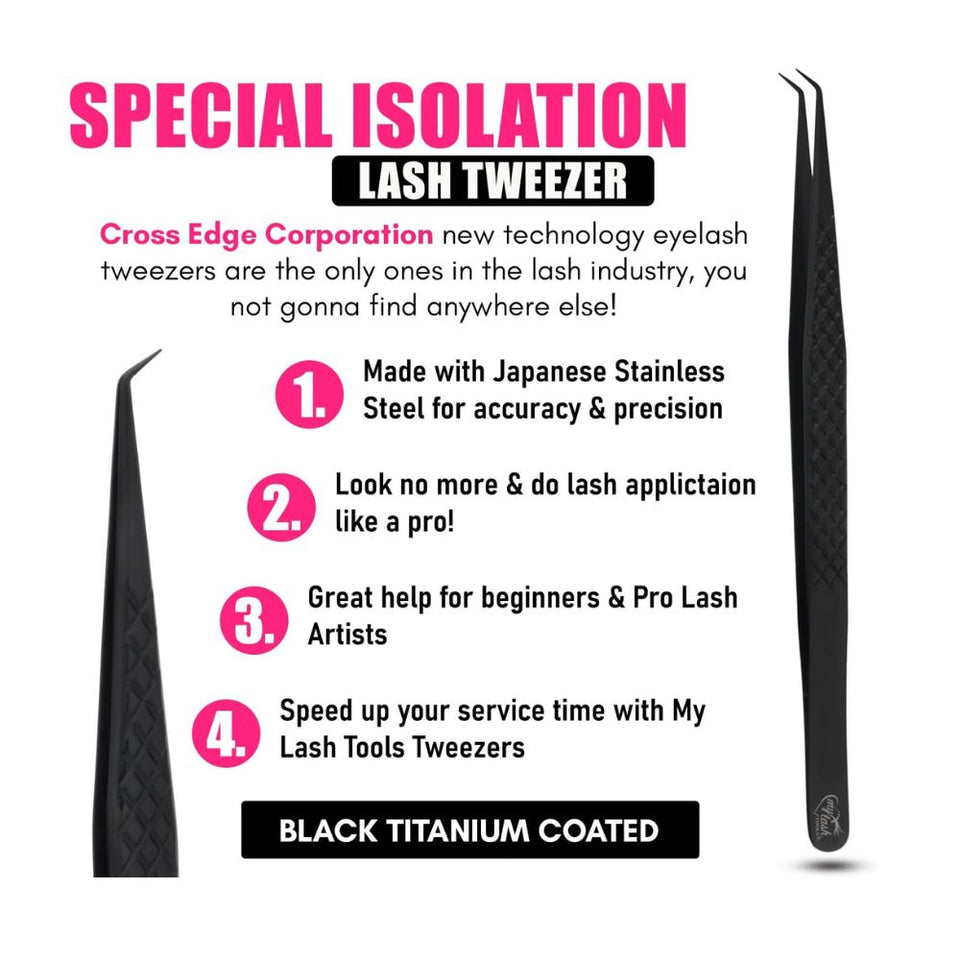 Black Eyelash Extension Tweezers Curved Degree for Individual Isolation - Cross Edge Corporation