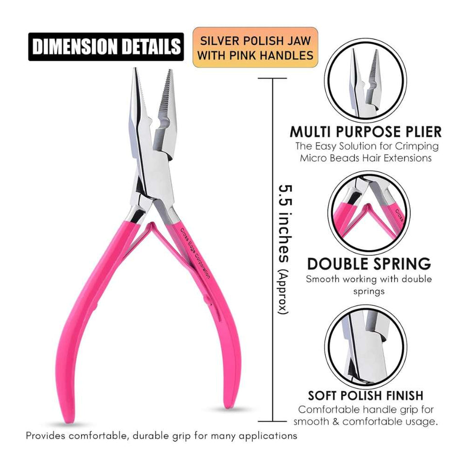 Three hole plier silver steel pink grip - Cross Edge Corporation