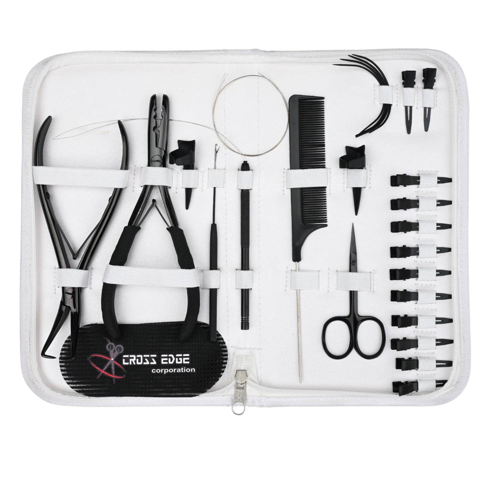 Hair Extension Tool Kit Application Two Hole Crimping Plier, Pulling Hook Mini Scissor - Cross Edge Corporation