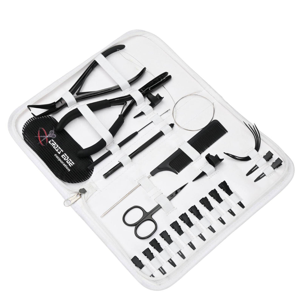 Hair Extension Tool Kit Application Two Hole Crimping Plier, Pulling Hook Mini Scissor - Cross Edge Corporation