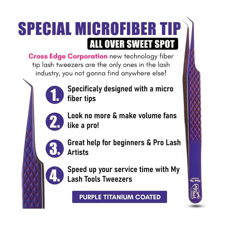 Purple Fiber Tip Lash Tweezers for Eyelash Extension - Cross Edge Corporation
