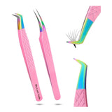 Pink with gold Fiber Tip Lash Tweezers for Eyelash Extensions - Cross Edge Corporation