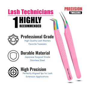 Pink with gold Fiber Tip Lash Tweezers for Eyelash Extensions - Cross Edge Corporation