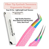 Pink with gold Fiber Tip Lash Tweezers for Eyelash Extensions - Cross Edge Corporation
