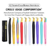 Pink with gold Fiber Tip Lash Tweezers for Eyelash Extensions - Cross Edge Corporation