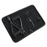 Hair Extension Tools Kit for Micro Bead Removal 2 Hole Crimper Black Rexine Case - Cross Edge Corporation