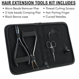 Hair Extension Tools Kit for Micro Bead Removal 2 Hole Crimper Black Rexine Case - Cross Edge Corporation
