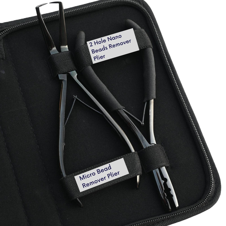 Hair Extension Tools Kit for Micro Bead Removal 2 Hole Crimper Black Rexine Case - Cross Edge Corporation