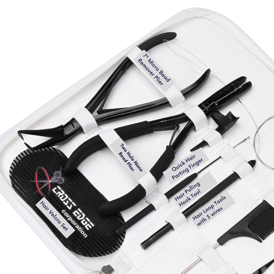 Hair Extension Tool Kit Application Two Hole Crimping Plier, Pulling Hook Mini Scissor - Cross Edge Corporation