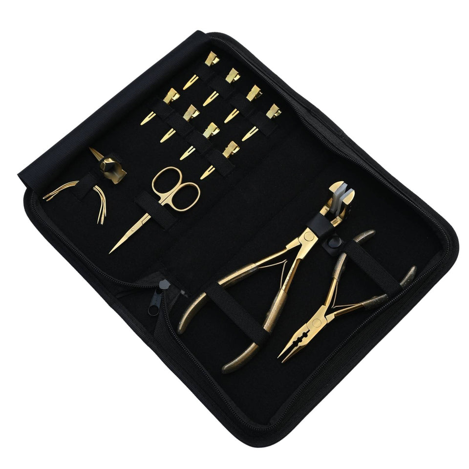 Hair Extension Tools Kit for Micro Bead Removal Tape In Pressing Plier & Sectioning Clips - Cross Edge Corporation