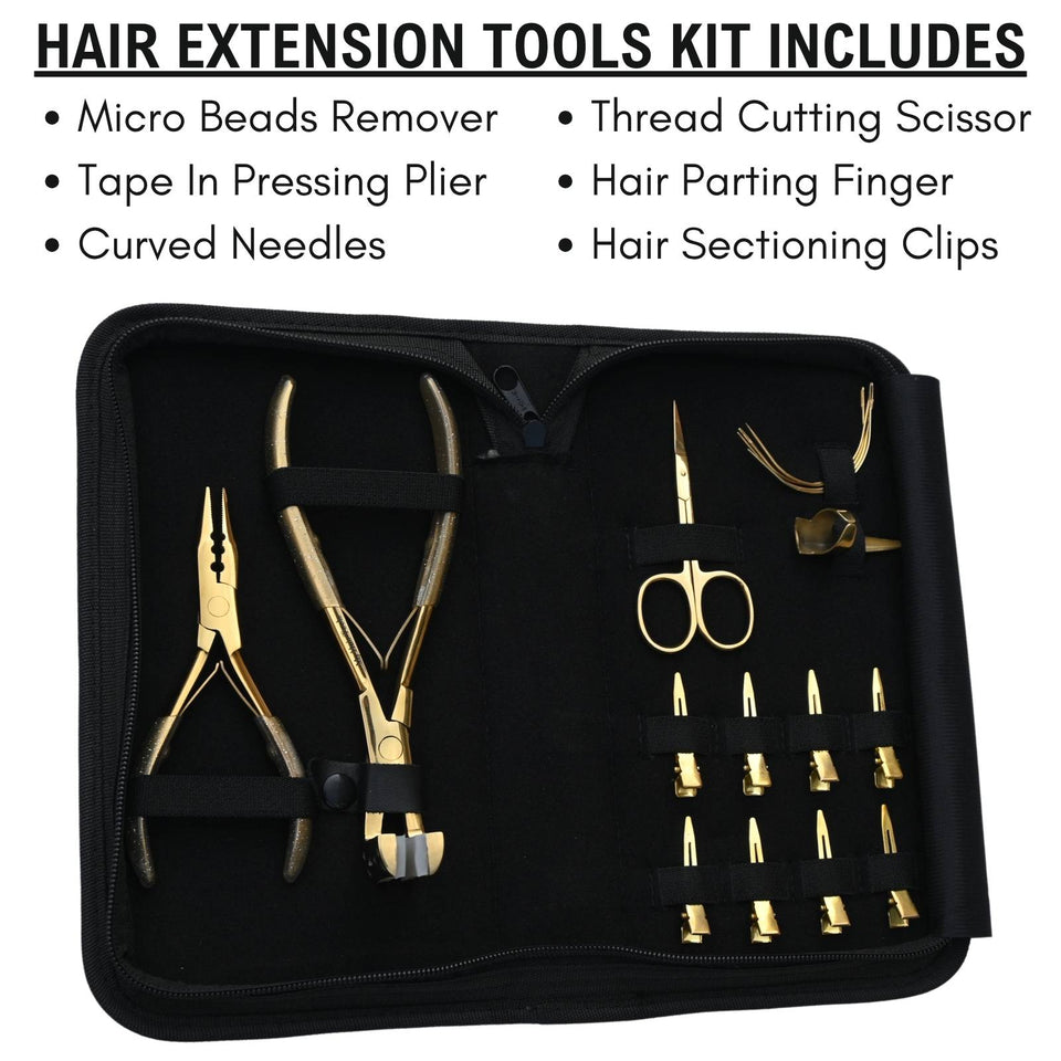 Hair Extension Tools Kit for Micro Bead Removal Tape In Pressing Plier & Sectioning Clips - Cross Edge Corporation