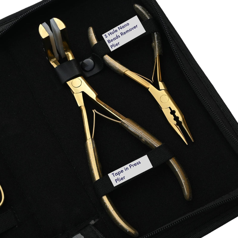 Hair Extension Tools Kit for Micro Bead Removal Tape In Pressing Plier & Sectioning Clips - Cross Edge Corporation