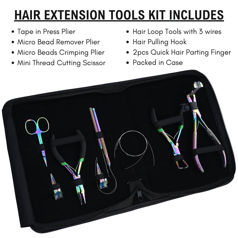 Rainbow Hair Extension Tools Kit for Tape In Micro Bead & Nano Ring Installation - Cross Edge Corporation