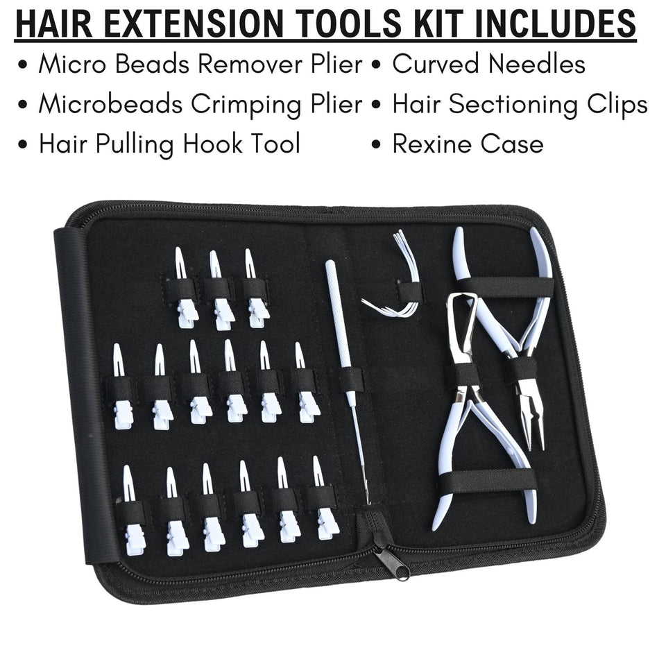 Hair Extension Tools Kit for Micro Bead Crimping Removal Hook & Sectioning Clips - Cross Edge Corporation