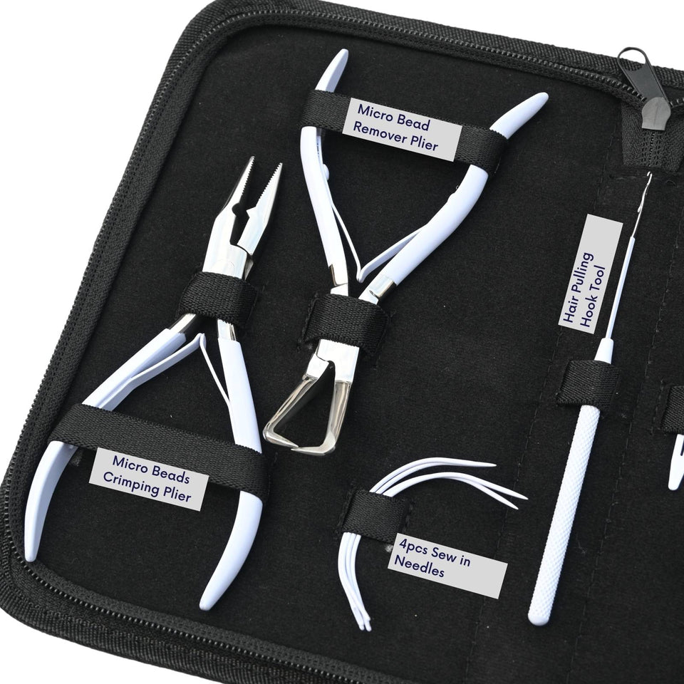 Hair Extension Tools Kit for Micro Bead Crimping Removal Hook & Sectioning Clips - Cross Edge Corporation