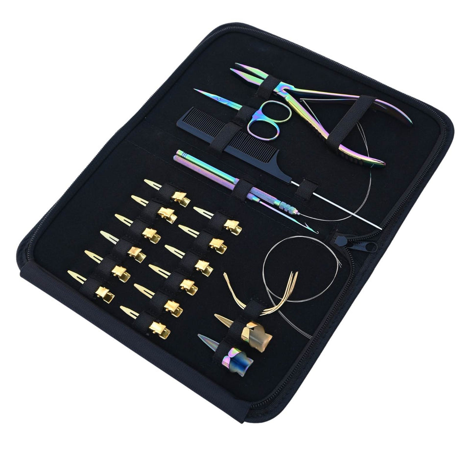 Hair Extension Tool Kit with Flat Bead Crimping Plier Hair Tail Comb  Sewing Needles - Cross Edge Corporation