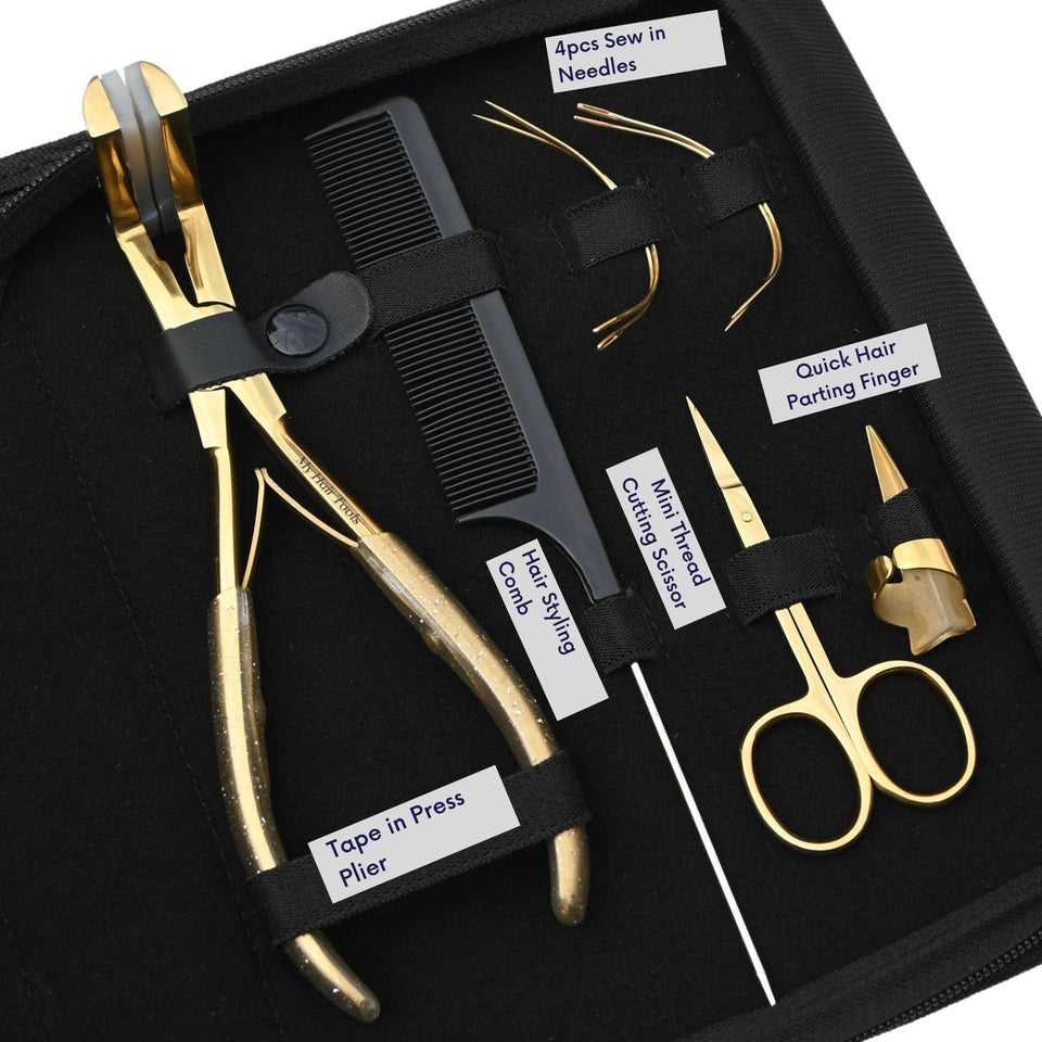 Hair Extension Tools Kit Microbead Crimping Tape In Pressing Bond Cutter & Tail Comb - Cross Edge Corporation