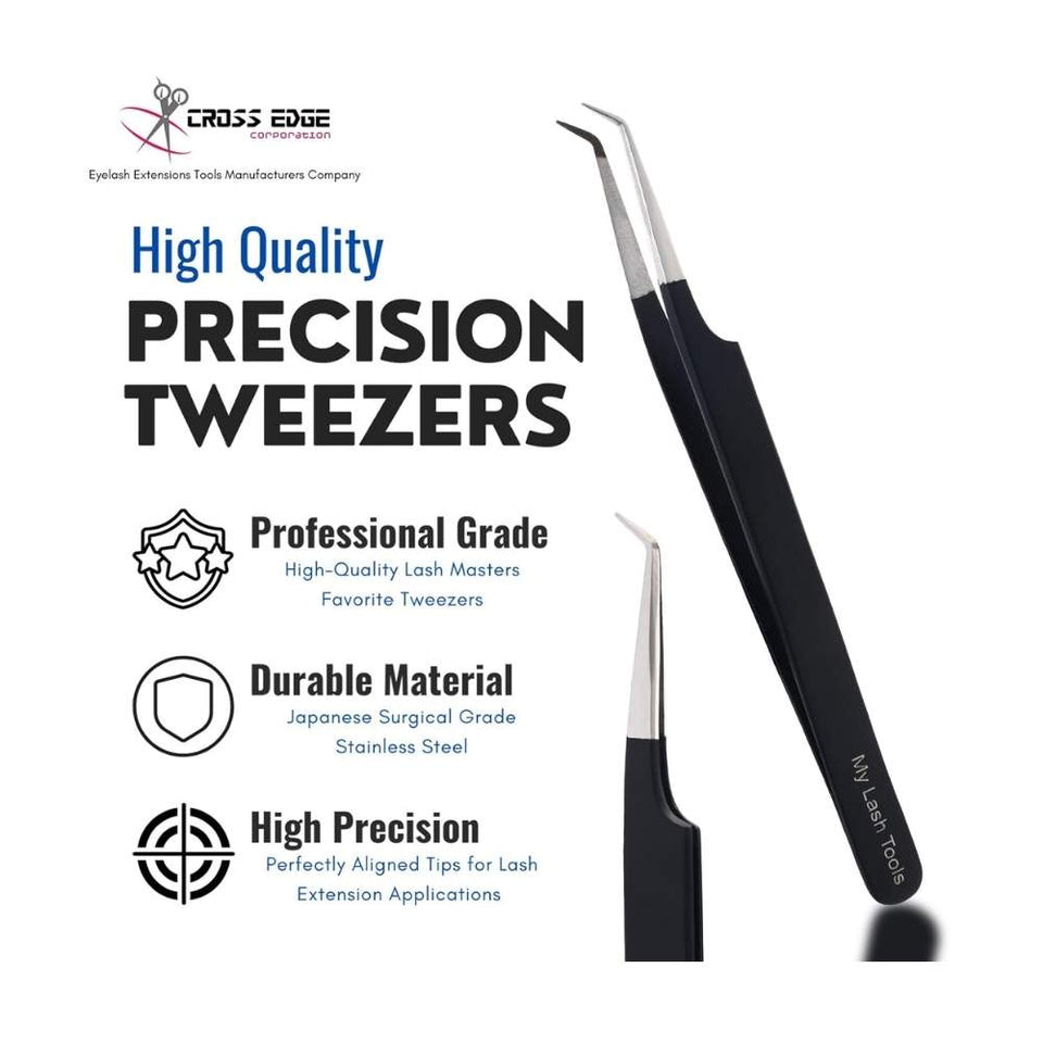 Black Eyelash Extension Curved 45 Degree Angled Tweezer - Cross Edge Corporation