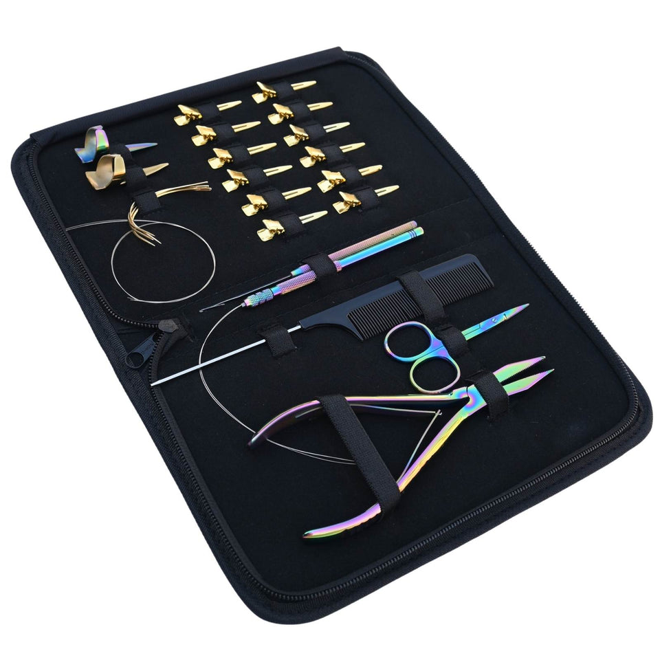 Hair Extension Tool Kit with Flat Bead Crimping Plier Hair Tail Comb  Sewing Needles - Cross Edge Corporation