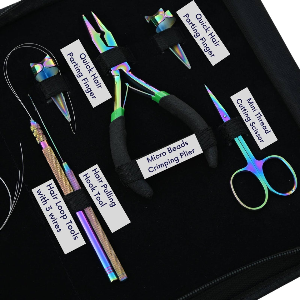 Rainbow Hair Extension Tools Kit for Tape In Micro Bead & Nano Ring Installation - Cross Edge Corporation