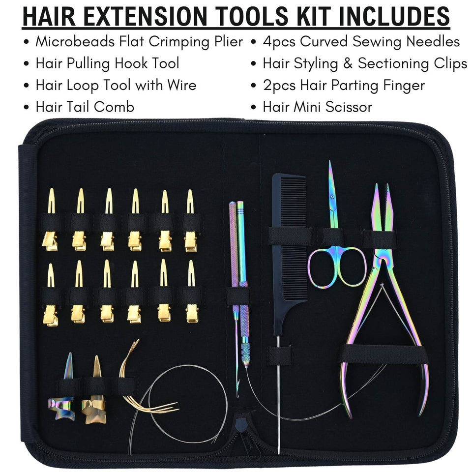 Hair Extension Tool Kit with Flat Bead Crimping Plier Hair Tail Comb  Sewing Needles - Cross Edge Corporation