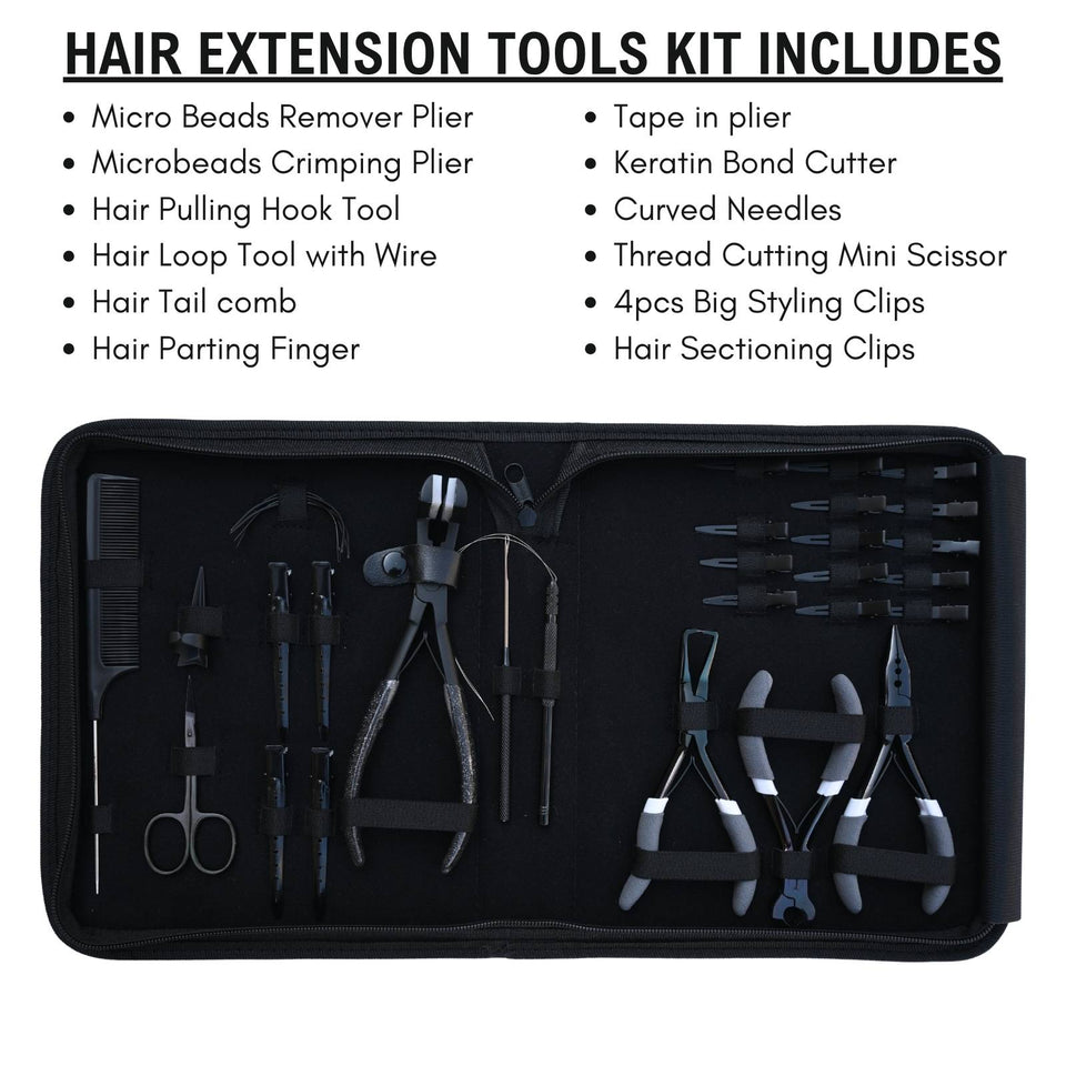 Hair Extension Tools Set with Loop Hook, Crimping Plier & Sectioning Clips - Cross Edge Corporation