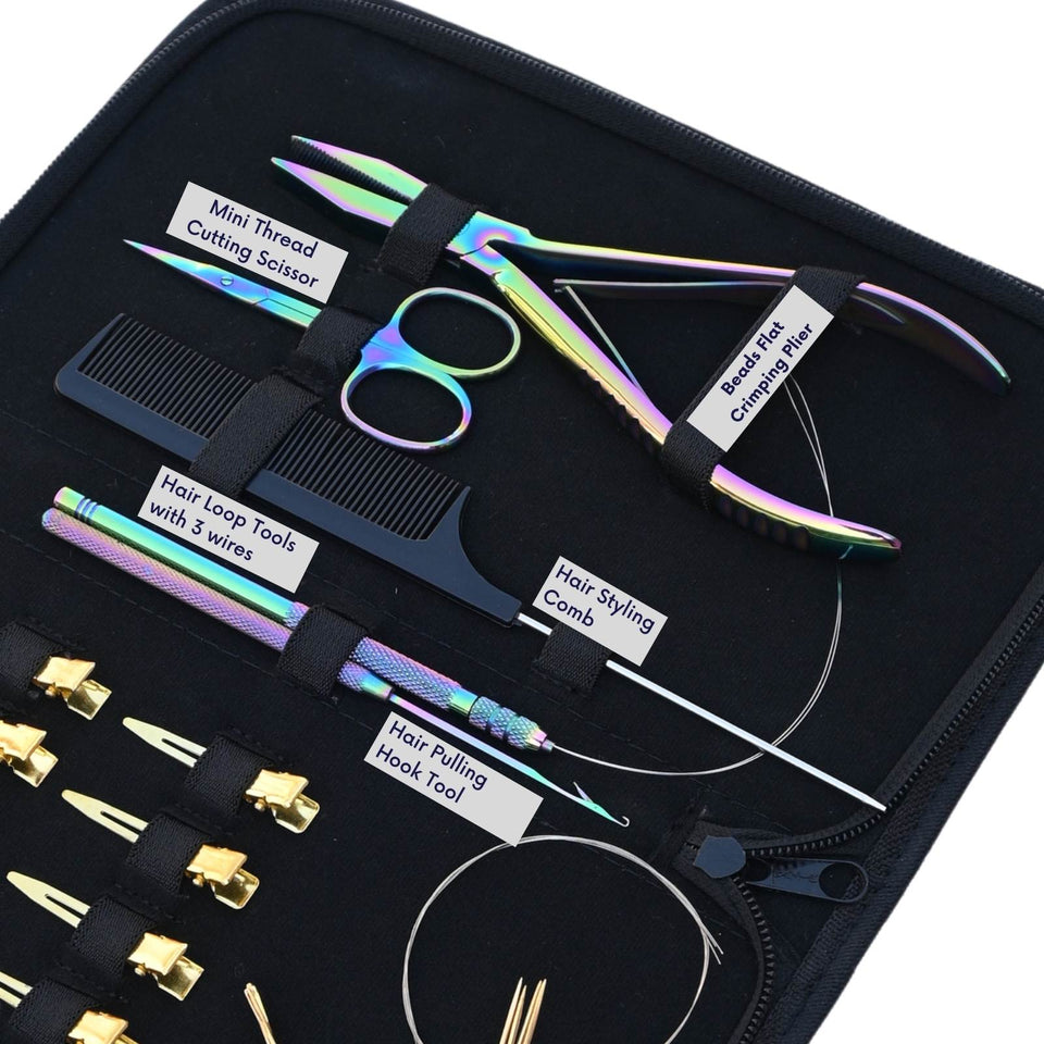 Hair Extension Tool Kit with Flat Bead Crimping Plier Hair Tail Comb  Sewing Needles - Cross Edge Corporation