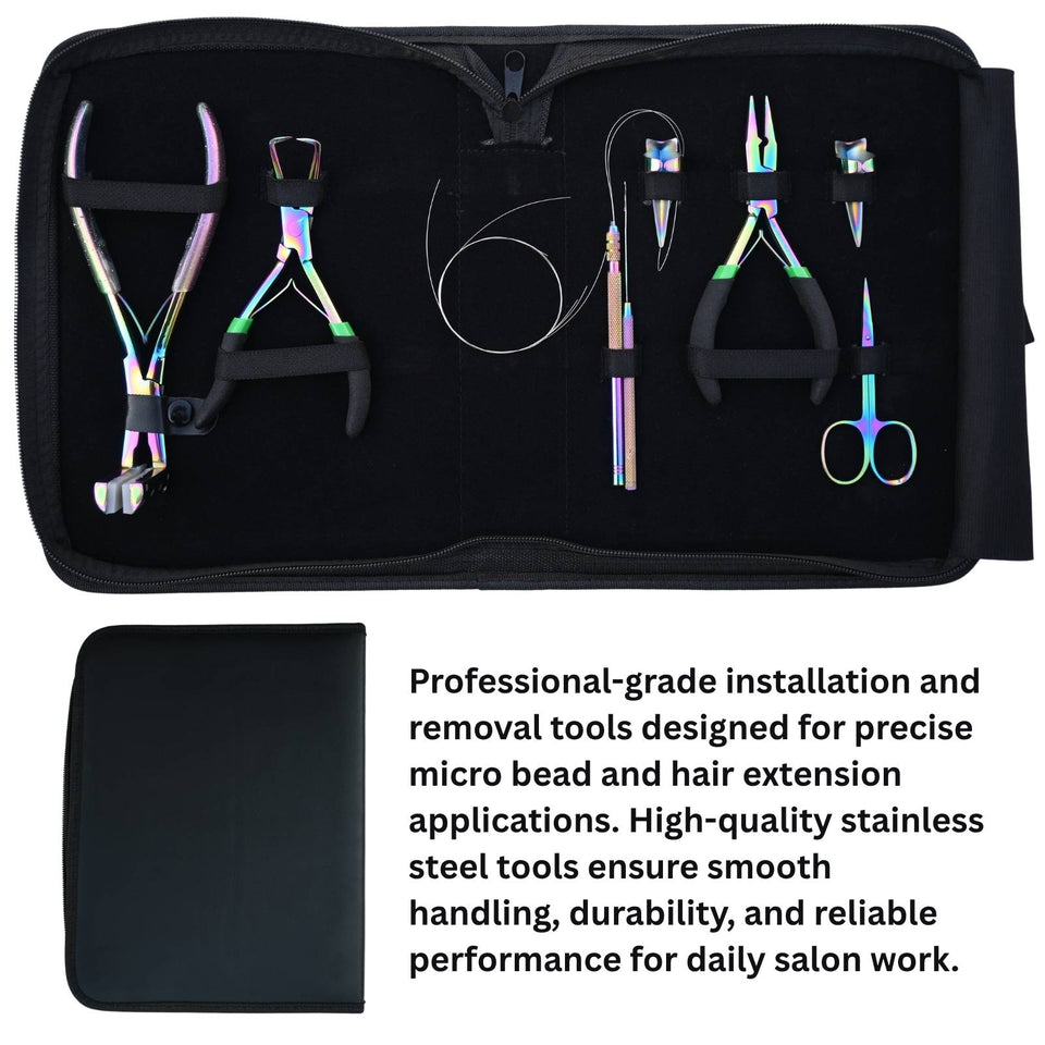 Rainbow Hair Extension Tools Kit for Tape In Micro Bead & Nano Ring Installation - Cross Edge Corporation