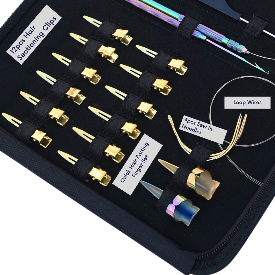 Hair Extension Tool Kit with Flat Bead Crimping Plier Hair Tail Comb  Sewing Needles - Cross Edge Corporation