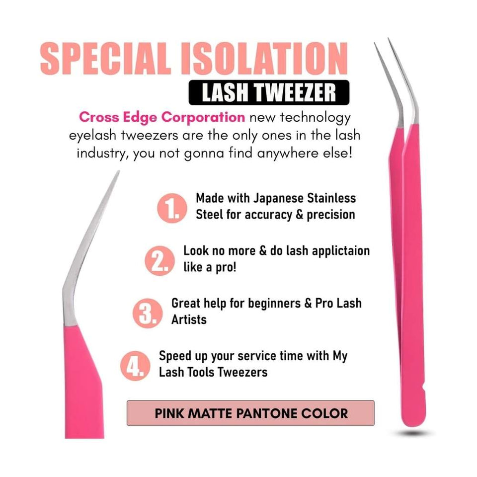 Mate Pink Solo fiber tip Isolation Lash Tweezers for Eyelash Extensions - Cross Edge Corporation