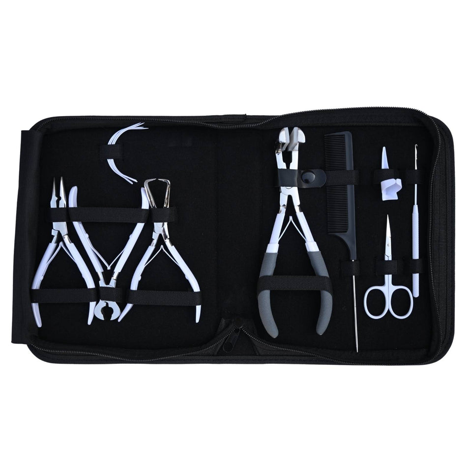 White Hair Extension Tools Kit for Tape In, Micro Beads & Keratin Bond Cutter - Cross Edge Corporation