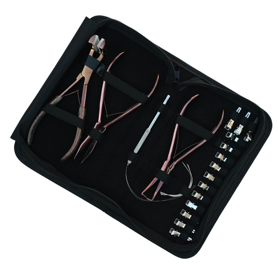 Hair Extension Tool Kit with Flat Crimping Plier, Tape in Press Tool & Loop Wire Set - Cross Edge Corporation