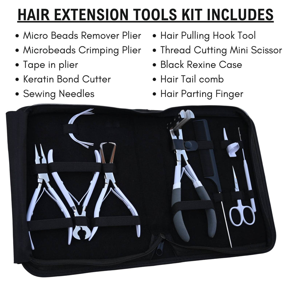 White Hair Extension Tools Kit for Tape In, Micro Beads & Keratin Bond Cutter - Cross Edge Corporation
