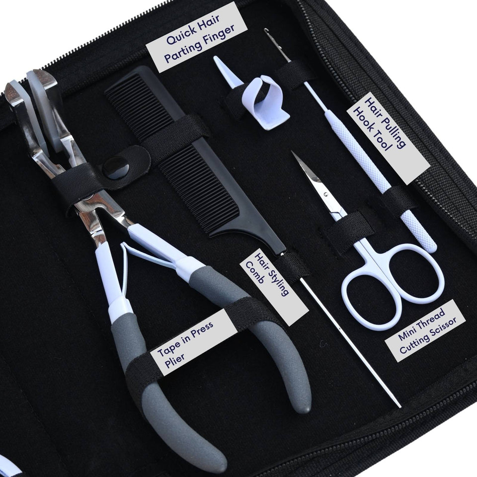 White Hair Extension Tools Kit for Tape In, Micro Beads & Keratin Bond Cutter - Cross Edge Corporation
